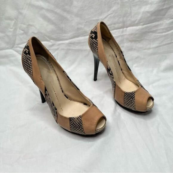 Giuseppe Zanotti Design Peep Toe High Heel Pumps Size 37 Snake Print leather - Picture 3 of 15
